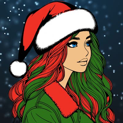 realistic girl in santa hat