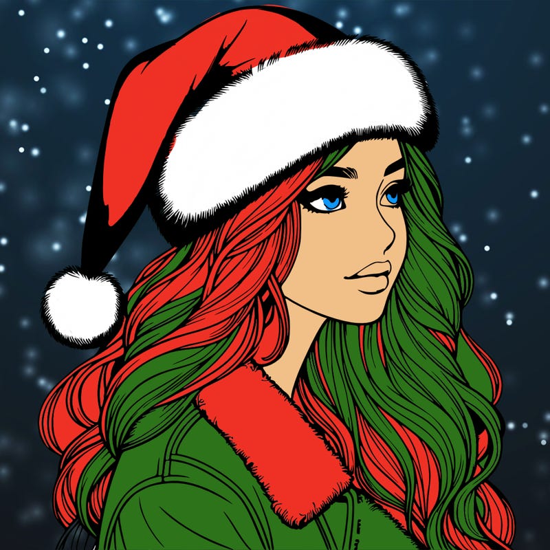 realistic girl in santa hat