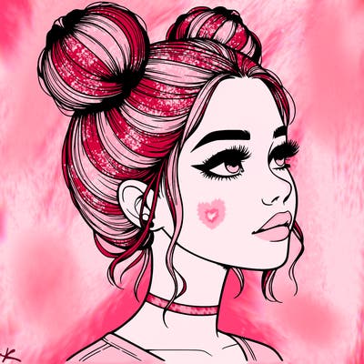 realistic girl with buns on the top of her head