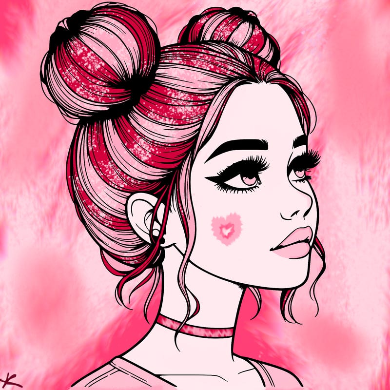 realistic girl with buns on the top of her head