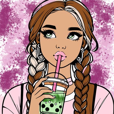 realistic girl with braided hair drinking boba