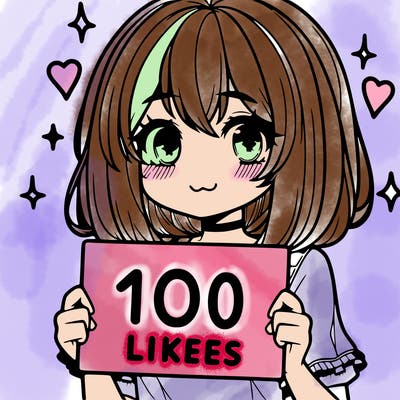 anima girl holding a 100 likes sign in her hand