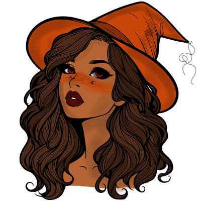 realistic witch girl with wavy hair and lips