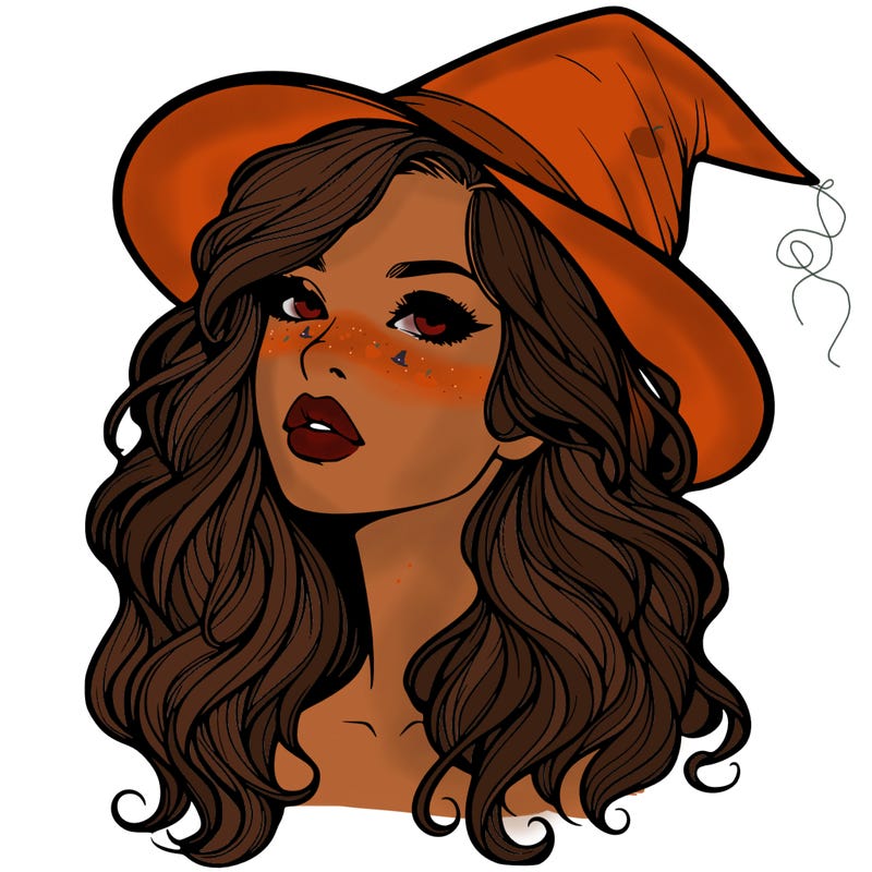 realistic witch girl with wavy hair and lips