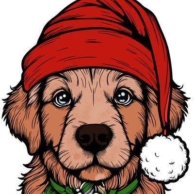 realistic dog with a christmas hat