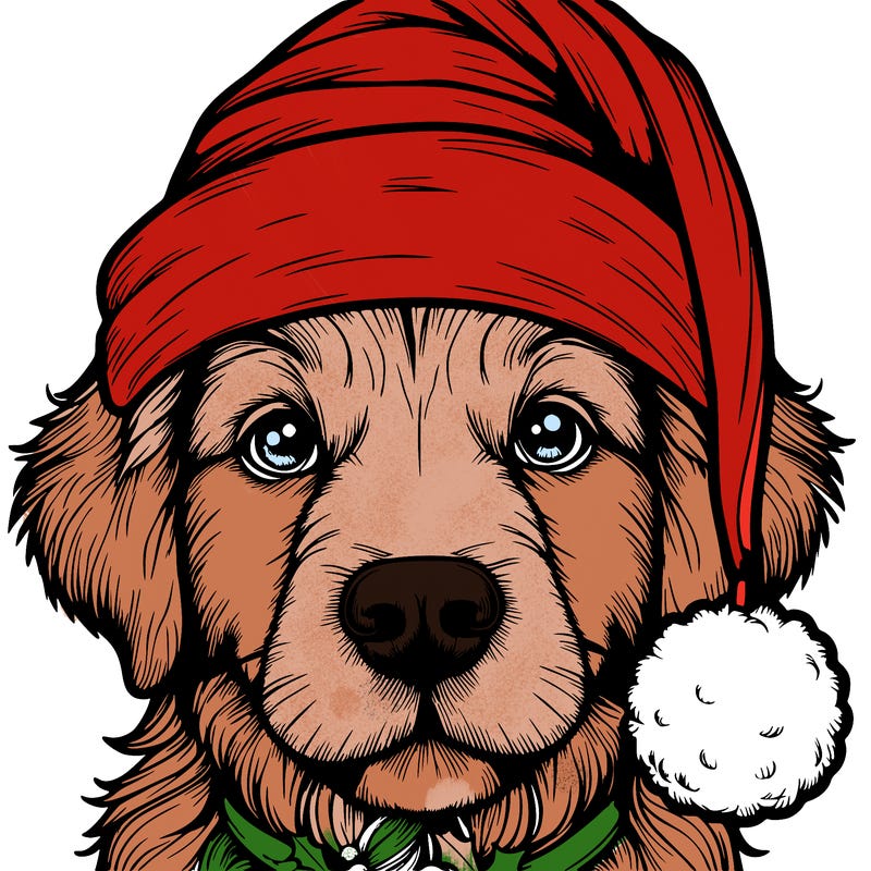 realistic dog with a christmas hat