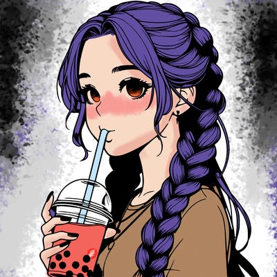 realistic girl with braided hair drinking boba
