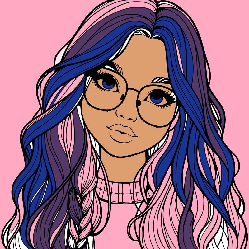 girl with long hair and freckles and glasses realistic