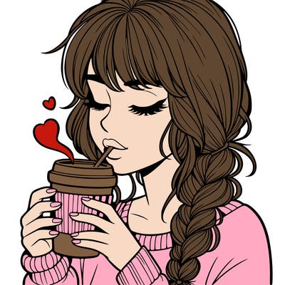 realistic girl drinking coffee