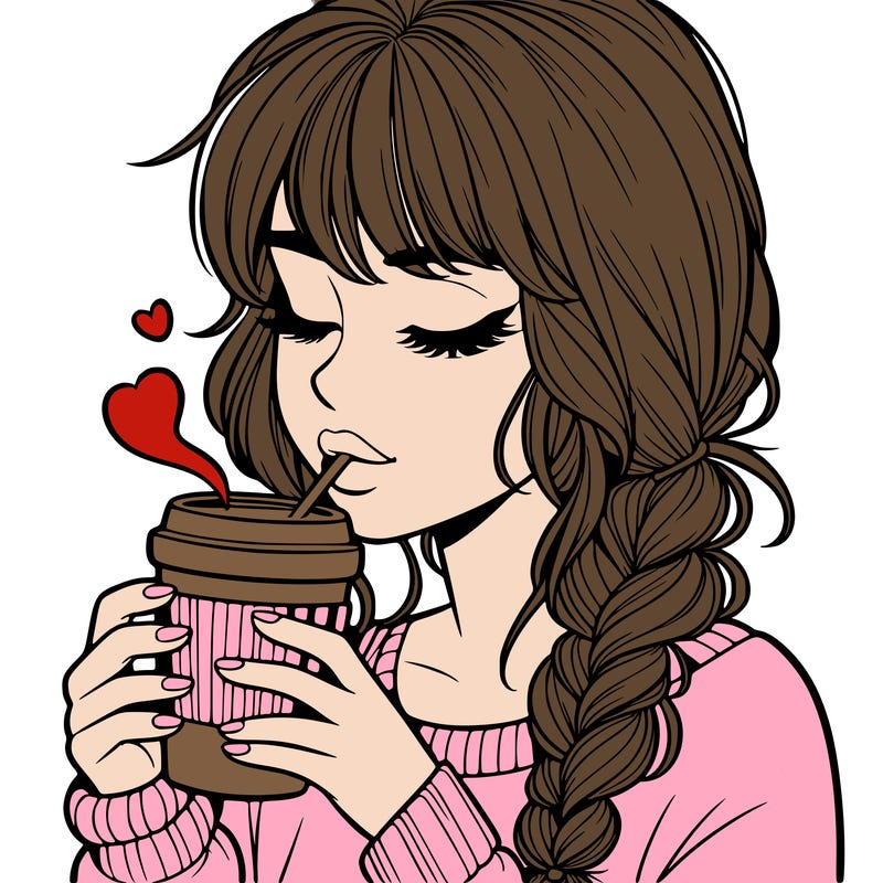 realistic girl drinking coffee