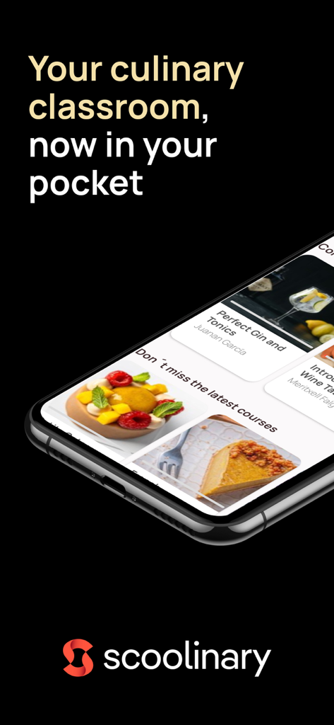 Scoolinary - Scoolinaryオンラインガストロノミーコースを表示するスマートフォンの画面