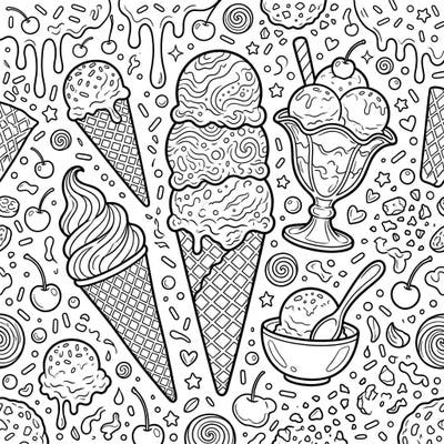 Indulge your creativity with this delightful ice cream scoops coloring page, bursting with sweet treats and fun details. Perfect for anyone who loves dessert, this design offers endless possibilities for vibrant color combinations.