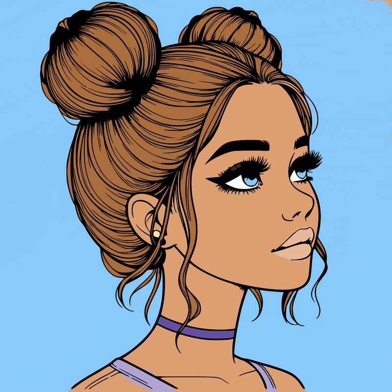 realistic girl with buns on the top of her head