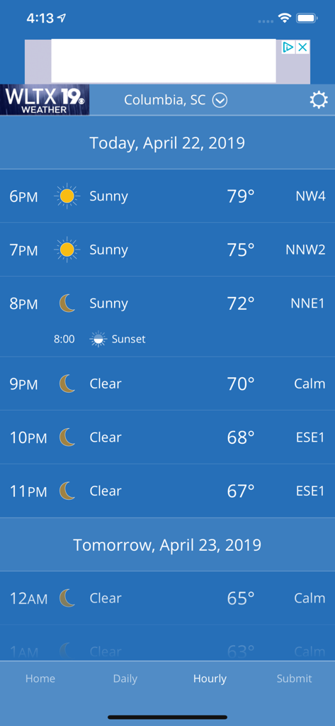 Hourly weather forecast for Columbia South Carolina on the WLTX Weather app