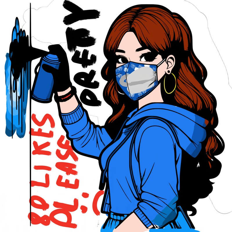 realistic girl with mask spray painting a wall