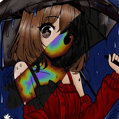 pretty anime girl in the rain