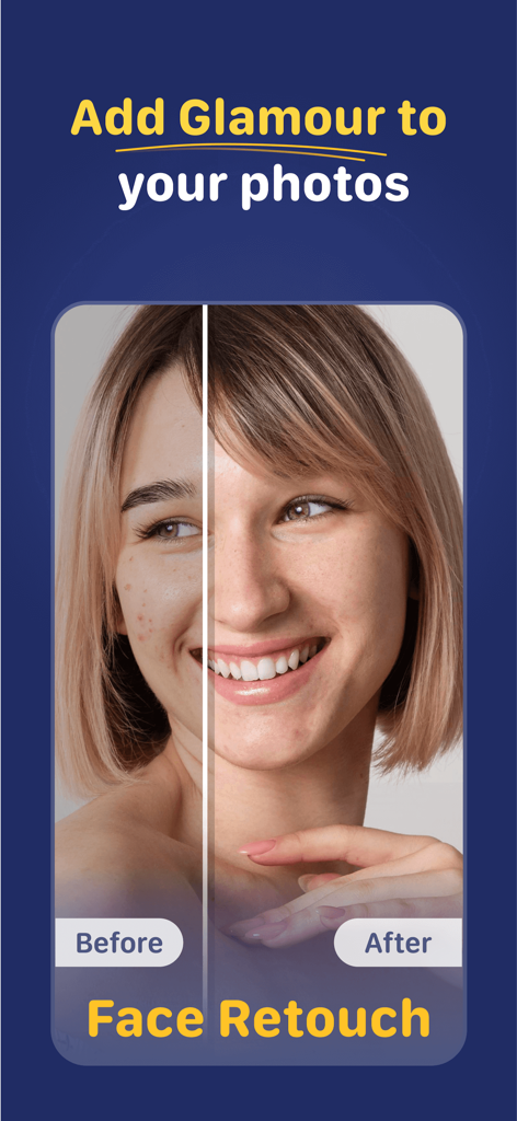 피부 보정 및 잡티 제거를 보여주는 얼굴 보정 기능의 전후 비교