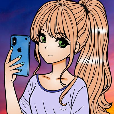 a realistic girl with a pony tail and a iphone