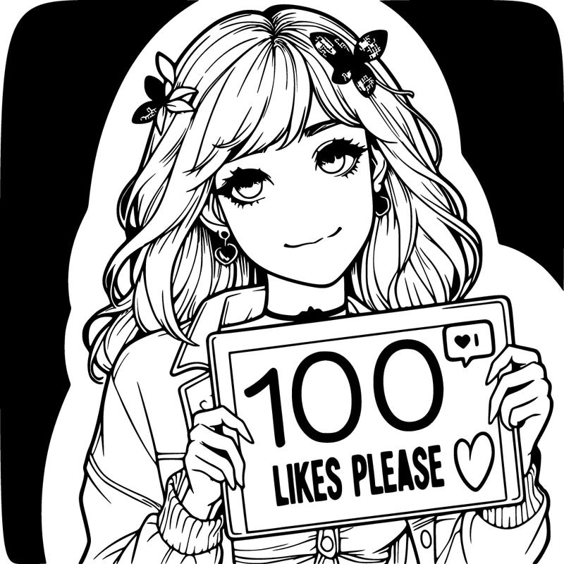a realistic girl holding a “100 likes sign please”