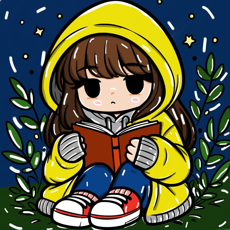 girl in oversized hoodie reading a book
