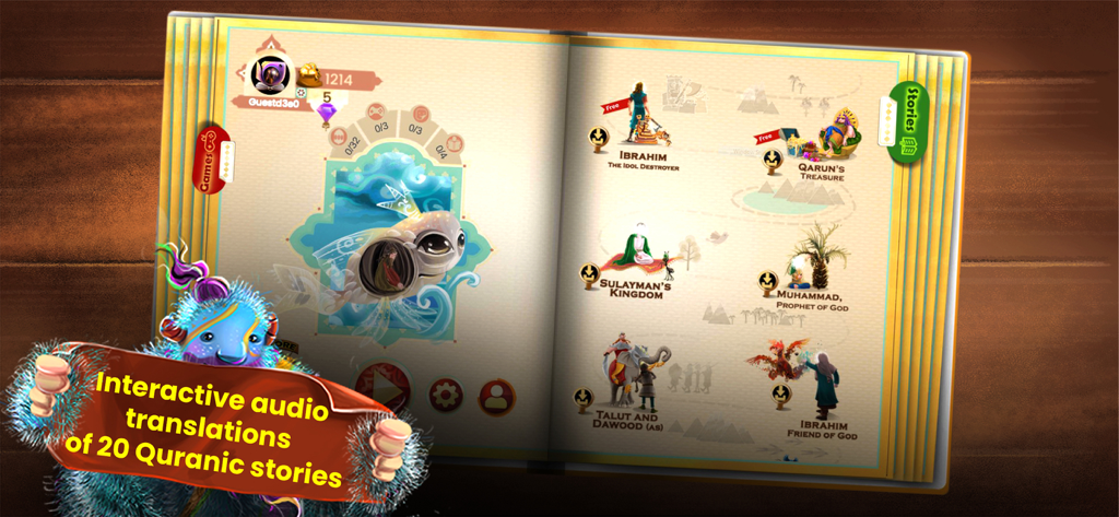 Interactive digital storybook menu featuring Islamic stories for children