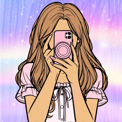 a realistic girl holding her phone taking pictures