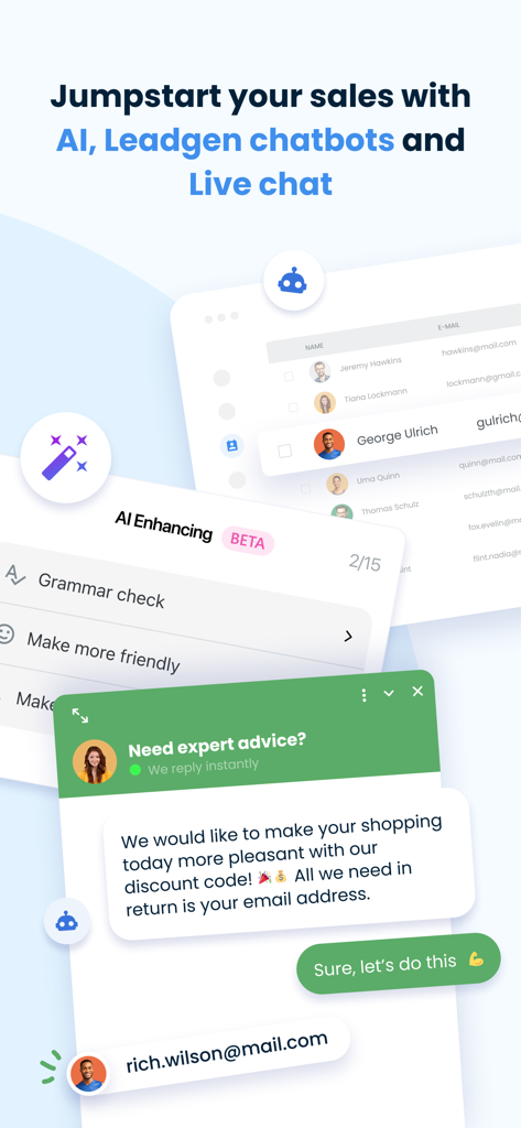 Smartsupp - Smartsupp app interface showing AI leadgen chatbots and live chat features.