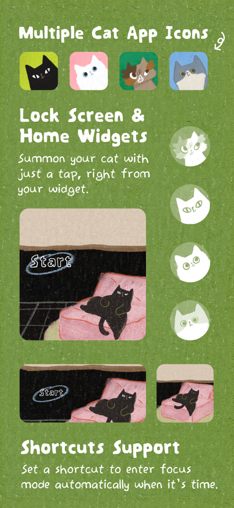 Cat On Chair: ADHD Focus - Customizable cat icons and home screen widgets for the Cat On Chair ADHD focus app.