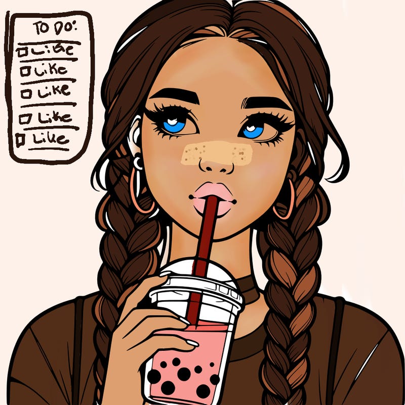 realistic girl with braided hair drinking boba