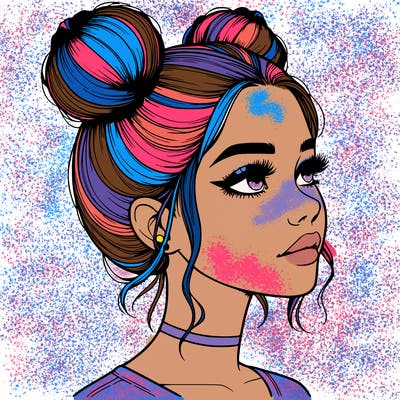 realistic girl with buns on the top of her head