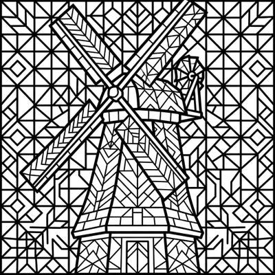 Discover this unique coloring page featuring a majestic Smock Mill reimagined in an intricate stained glass artistic style. Its bold lines and geometric patterns promise a deeply satisfying coloring experience for all ages.