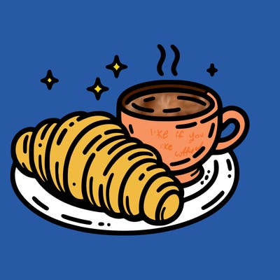 a croissant and a hot coffee placed on a plate