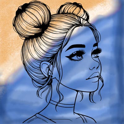 realistic girl with buns on the top of her head
