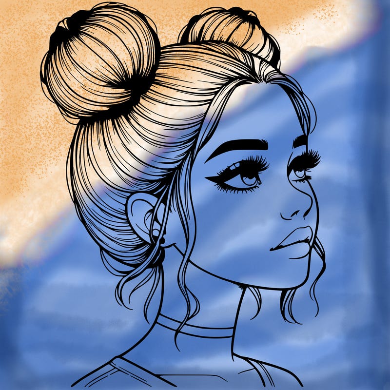realistic girl with buns on the top of her head