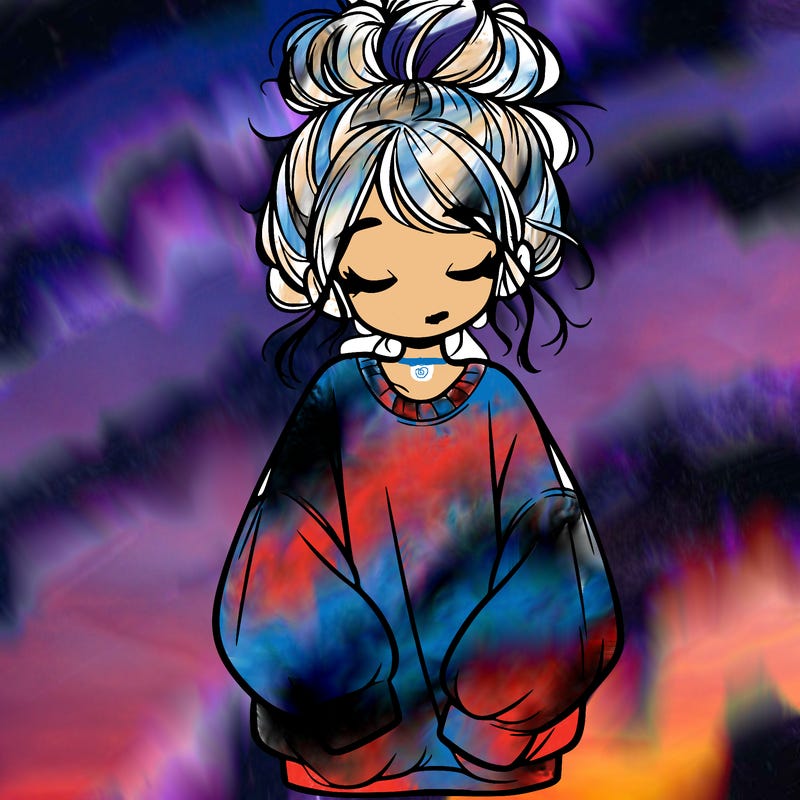 girl with baggy sweatshirt and messy bun