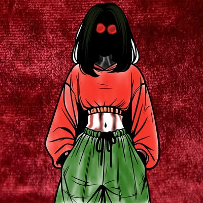 realistic girl faceless with baggy pants and a crop top