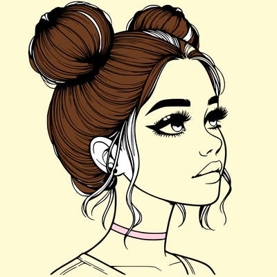 realistic girl with buns on the top of her head