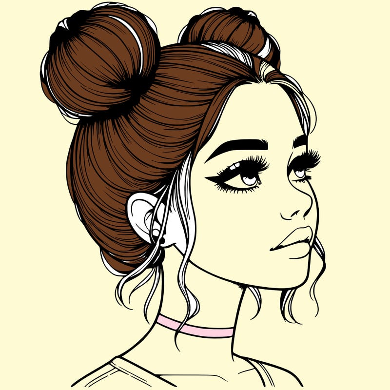 realistic girl with buns on the top of her head