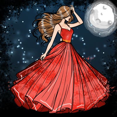 realistic woman with dress flowing in the wind