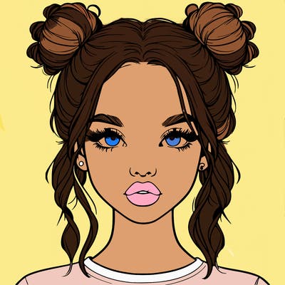 realistic girl with two buns in hair and lips