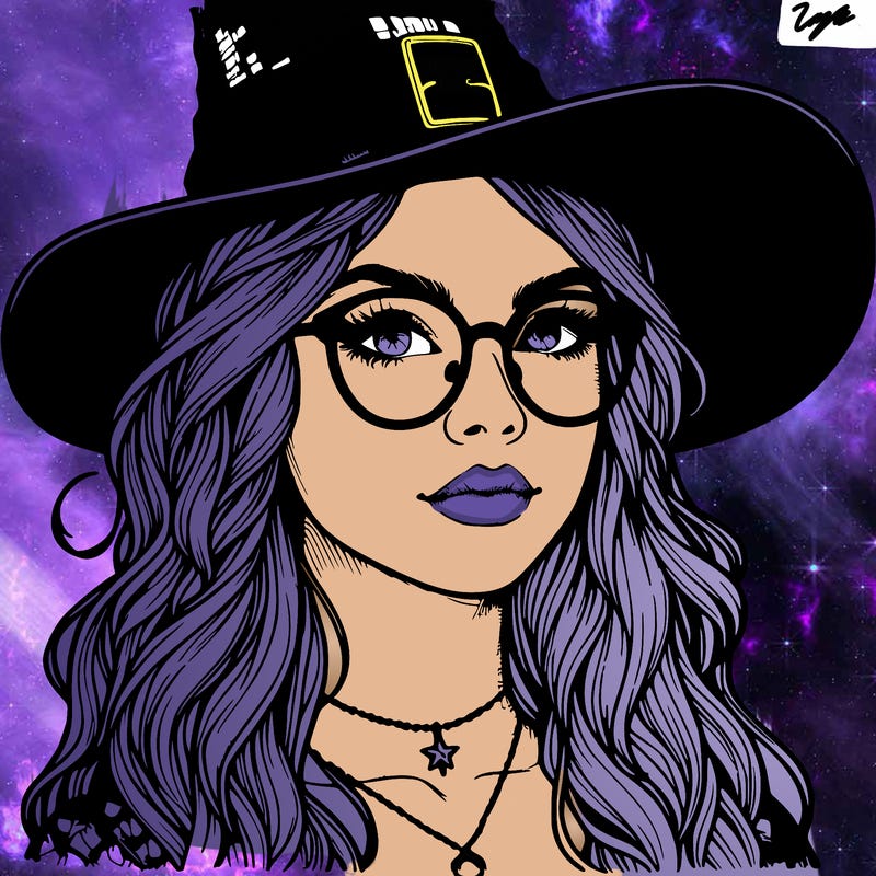 a witch with glasses realistic
