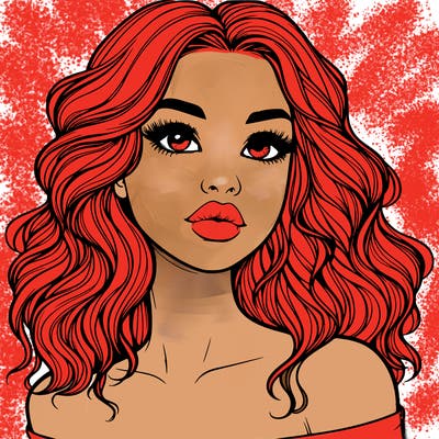 realistic girl with wavy hair and lips