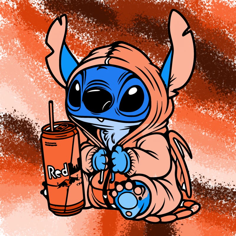 stitch a hoodie and redbull