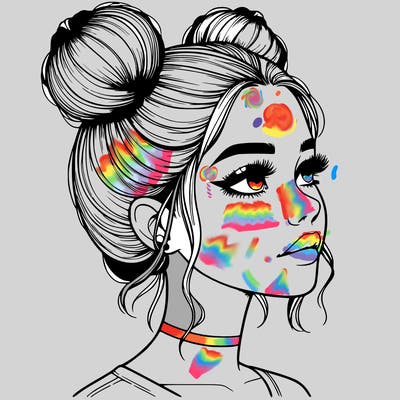 realistic girl with buns on the top of her head