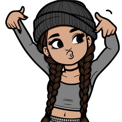 realistic teenage girl with braids and a beanie and crop top doing 🫶🏼