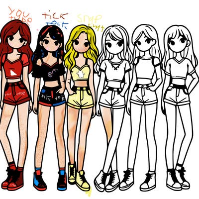 a group of girls wearing crop tops and shorts