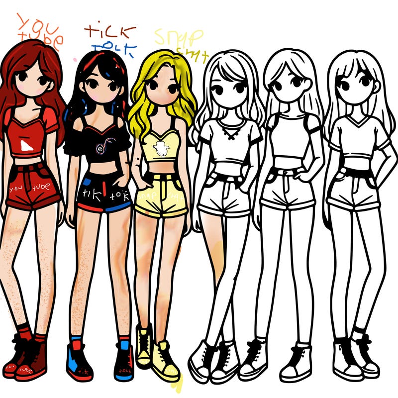 a group of girls wearing crop tops and shorts