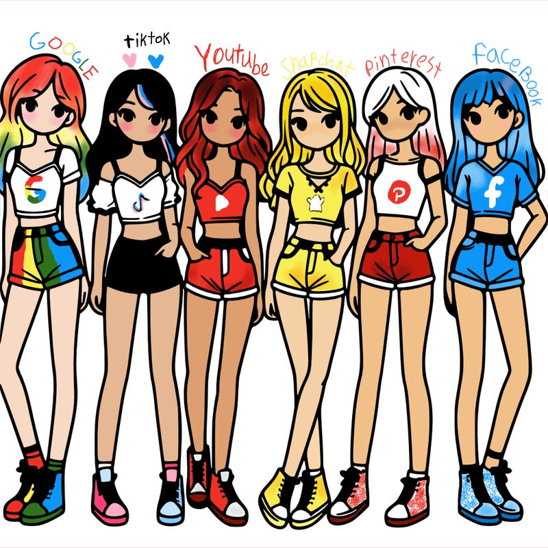 a group of girls wearing crop tops and shorts