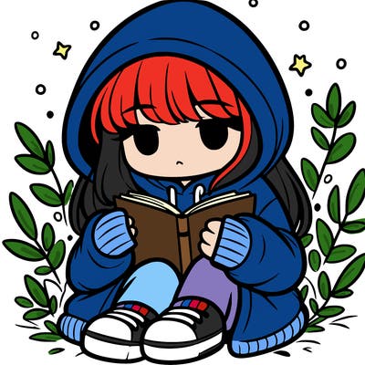 girl in oversized hoodie reading a book