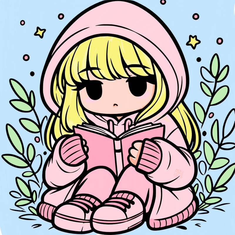 girl in oversized hoodie reading a book